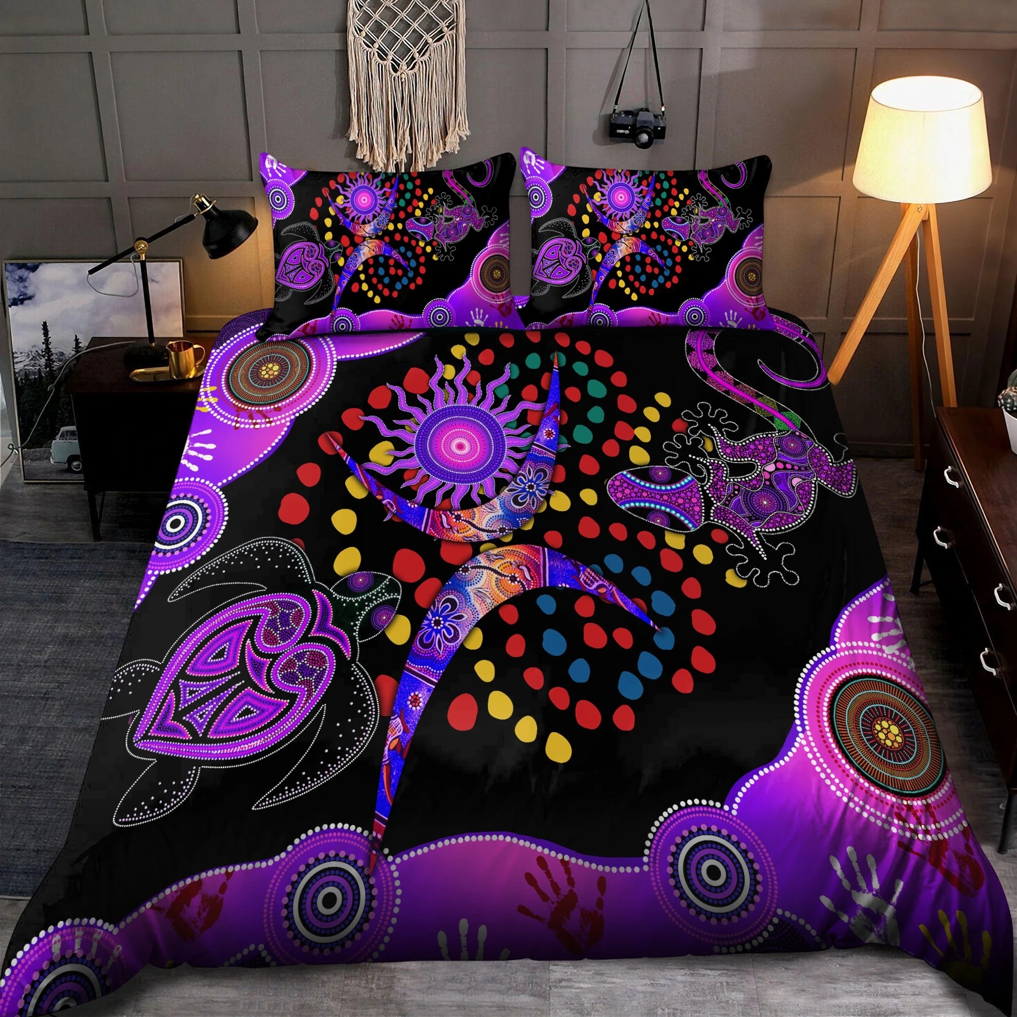 Aboriginal naidoc purple turtle lizard bedding set1