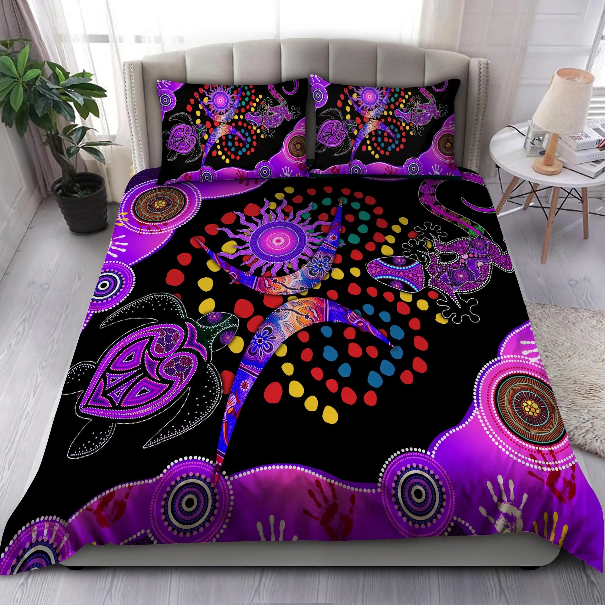 Aboriginal naidoc purple turtle lizard bedding set