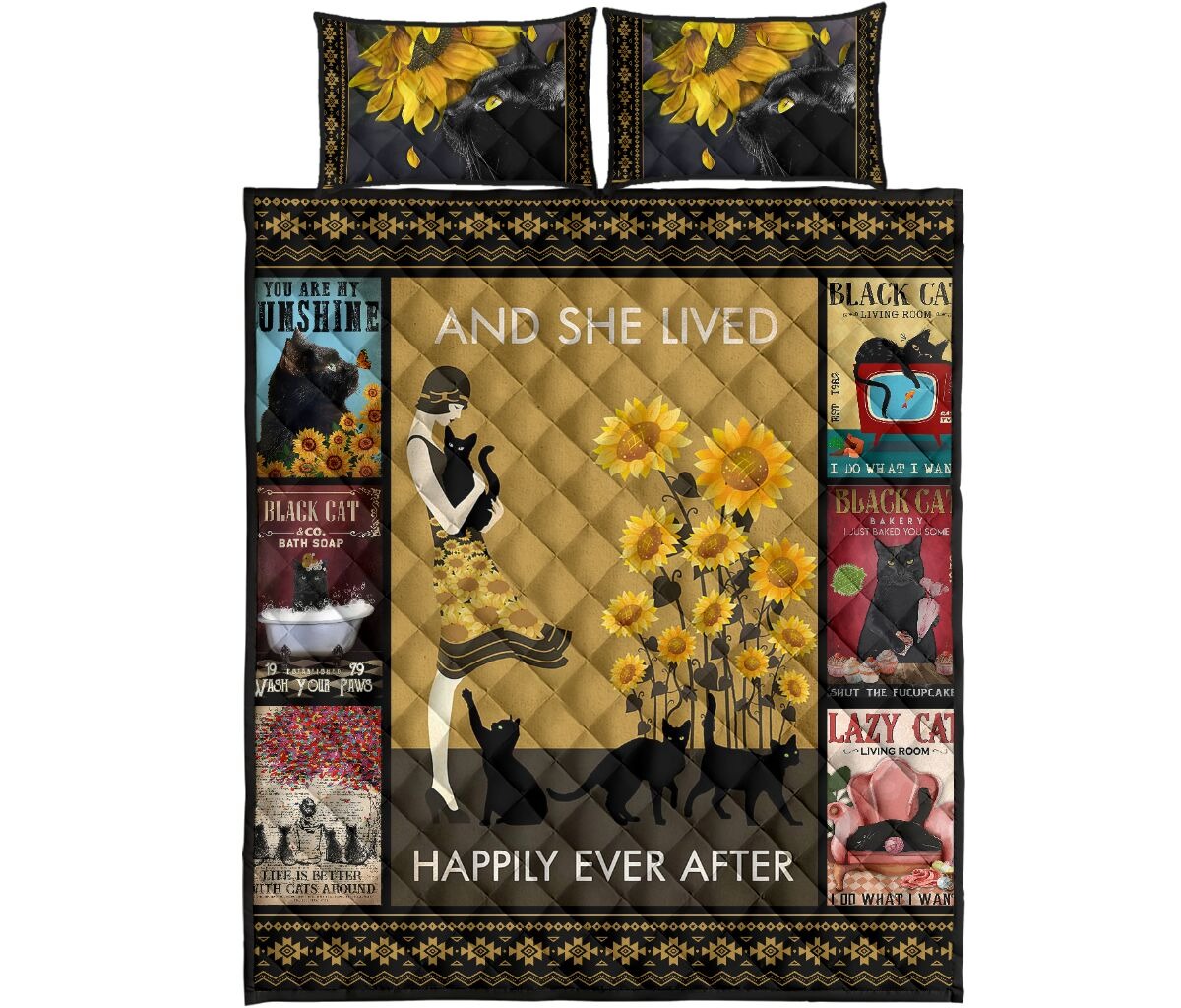 And she lived happily ever after with black cat quilt bedding set4