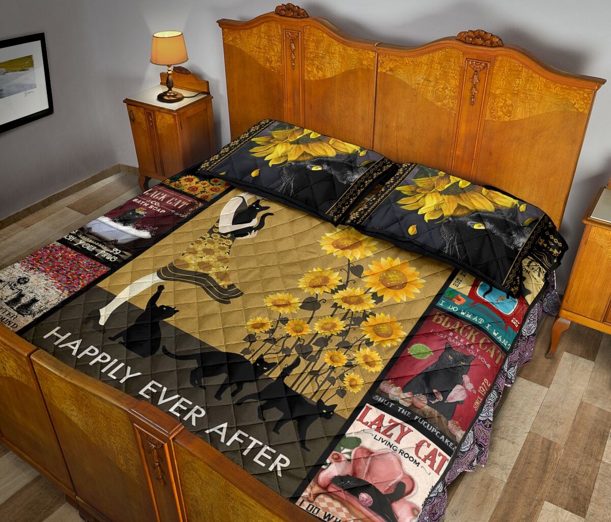 And she lived happily ever after with black cat quilt bedding set3