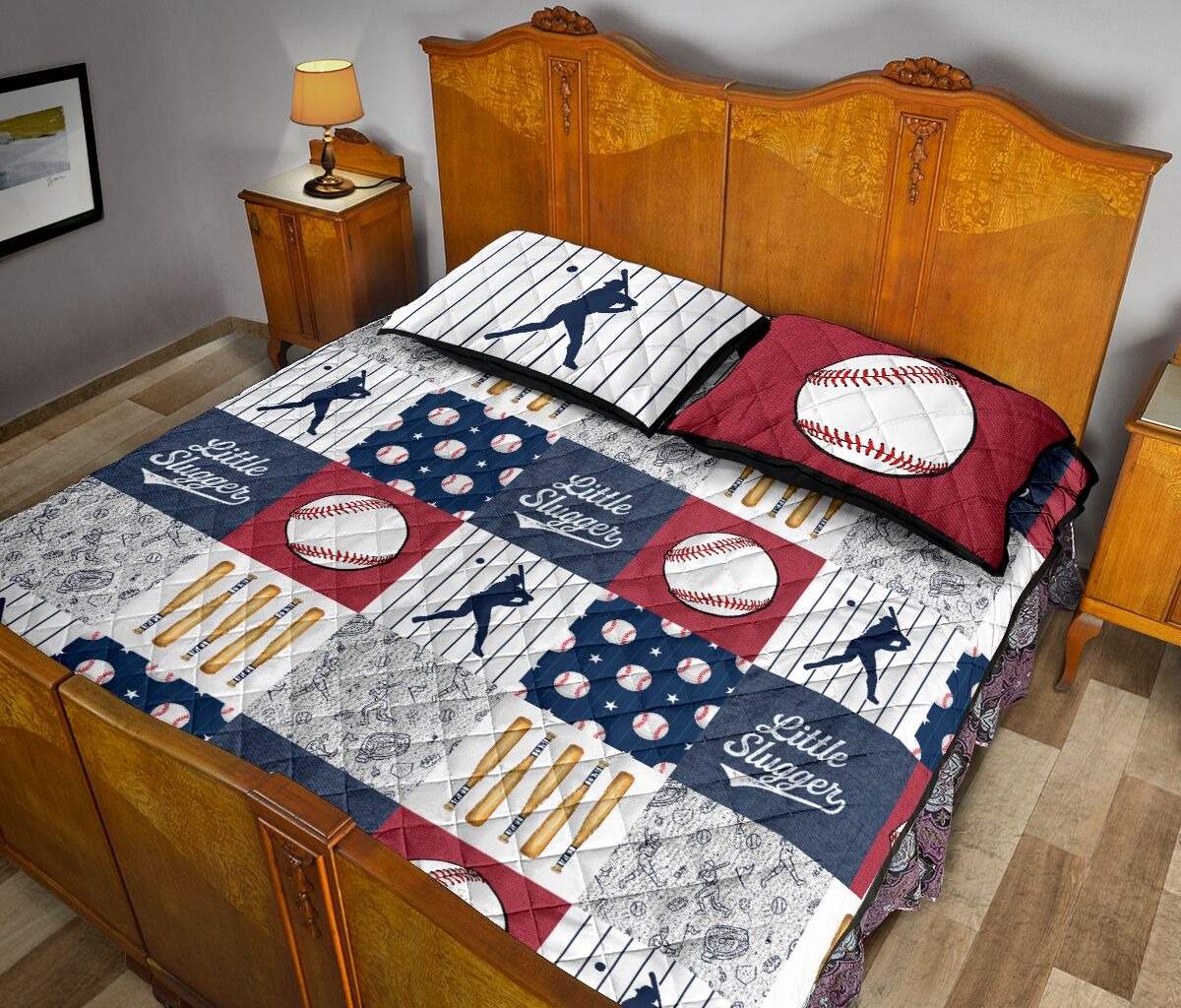 Baseball little slugger quilt bedding set3