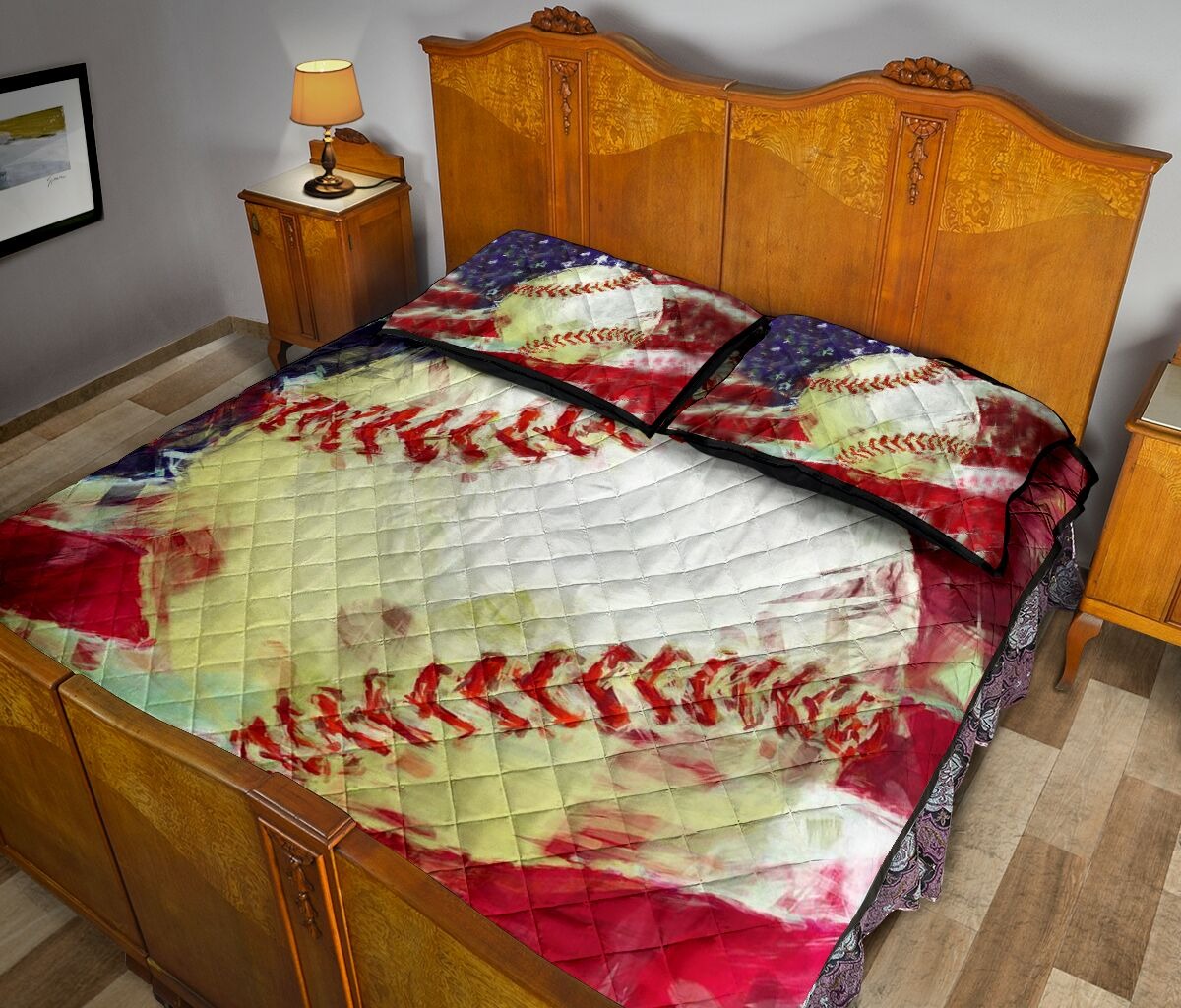 Baseball US painting quilt bedding set3