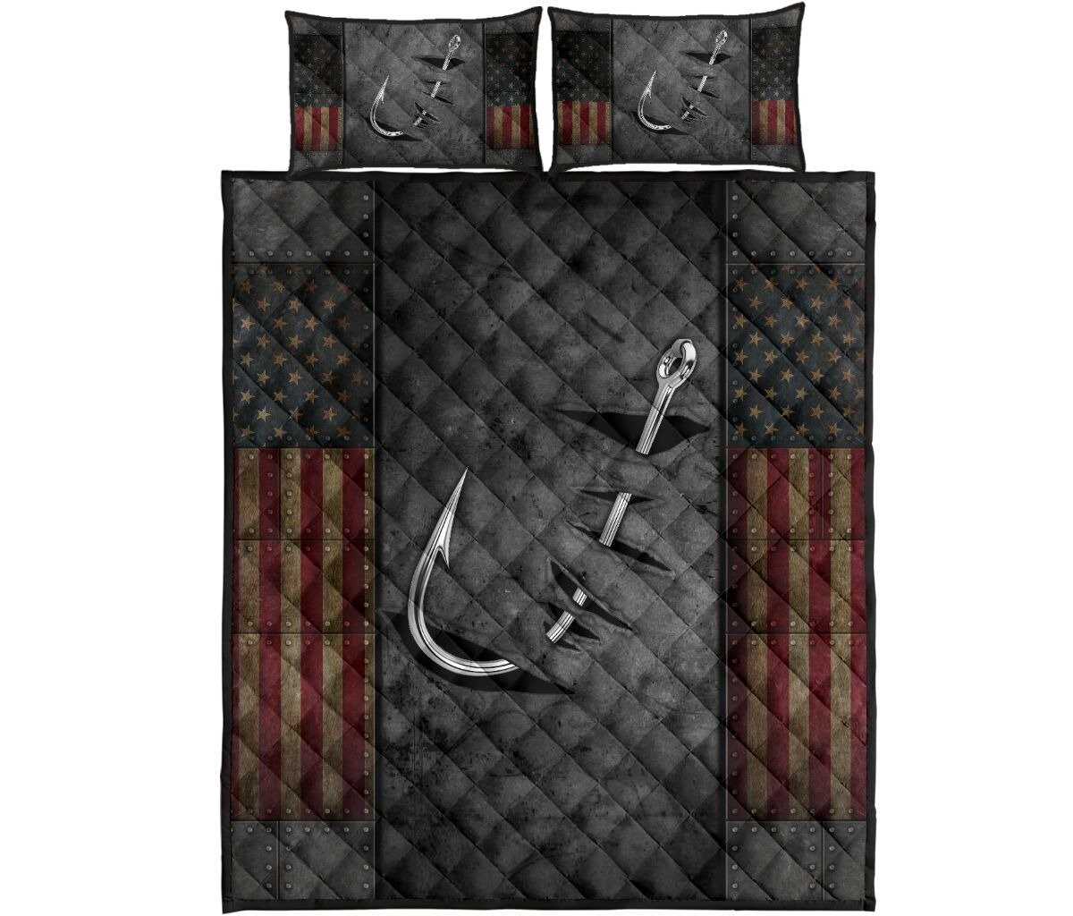 Crack Fishing American flag bedding set and pillow cover4