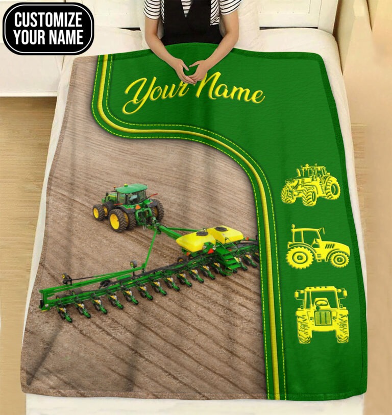 Green tractor farmer custom name blanket4