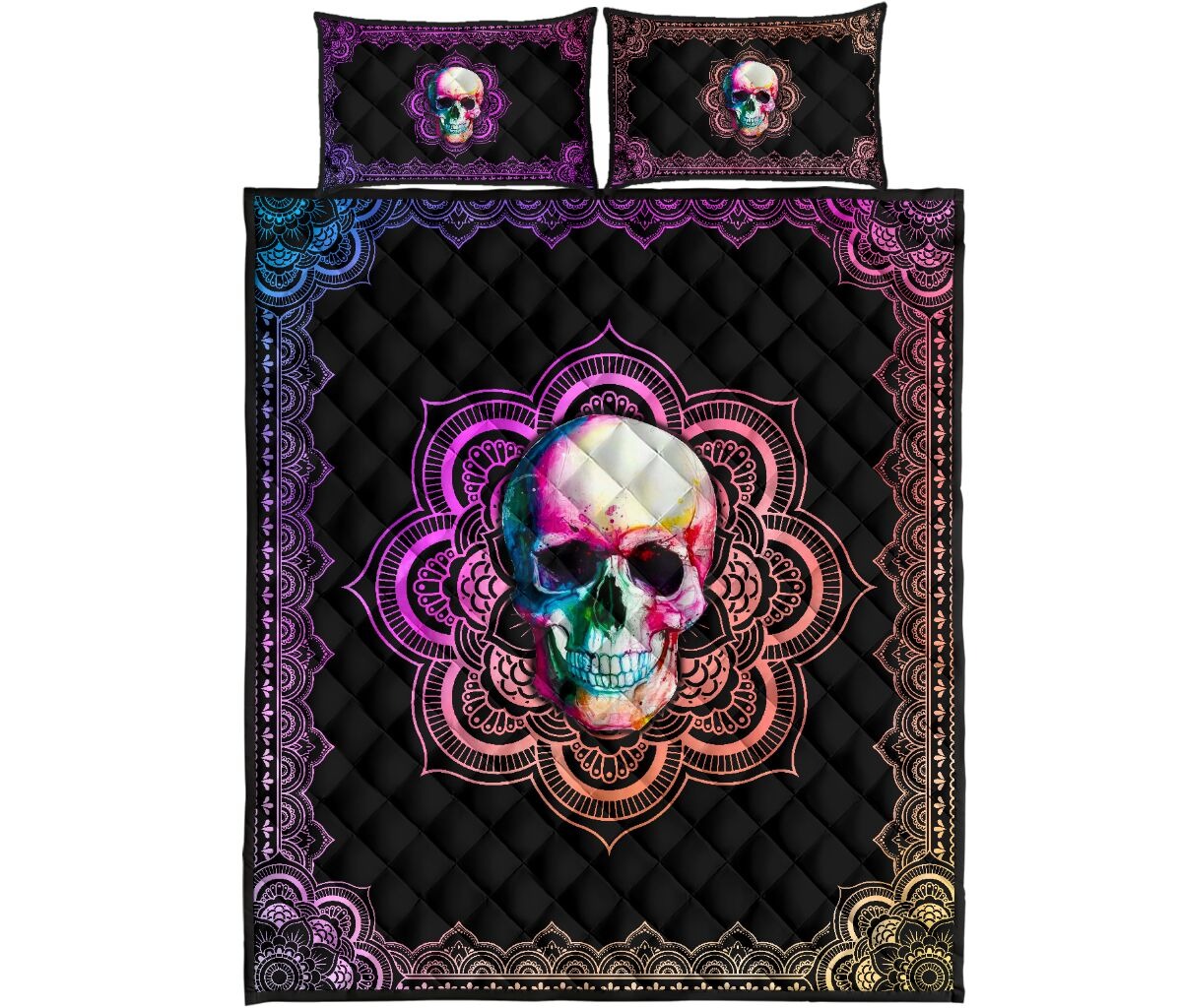Skull mandala color quilt bedding set4