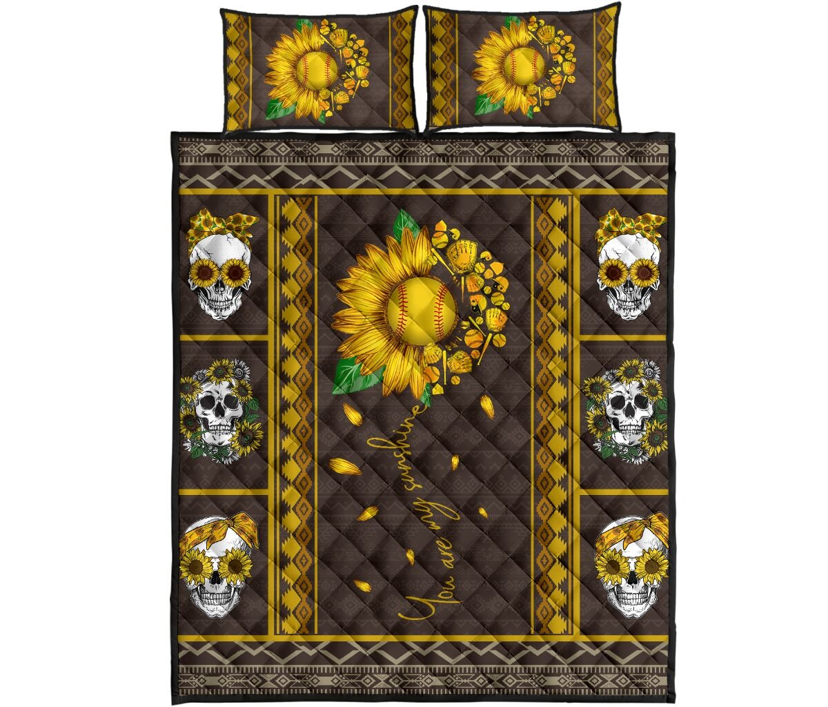 Soflball sunflower quilt bedding set4