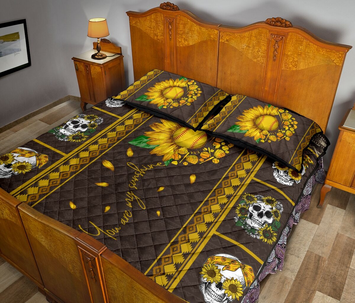 Soflball sunflower quilt bedding set3