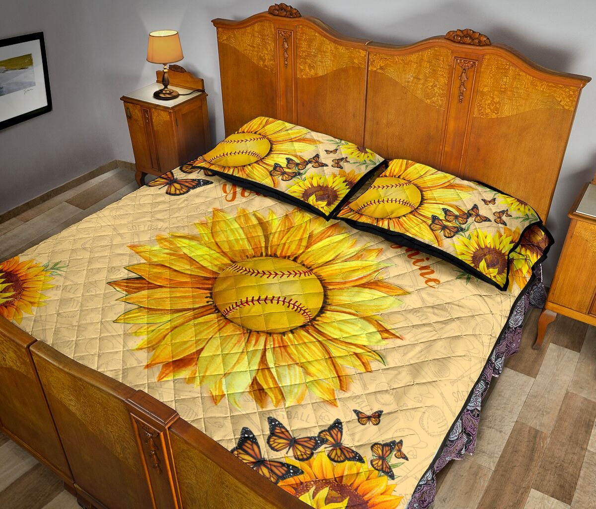 Sunflower softball quilt bedding set3