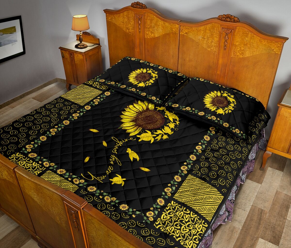 Sunflower sunshine turtle quilt bedding set3