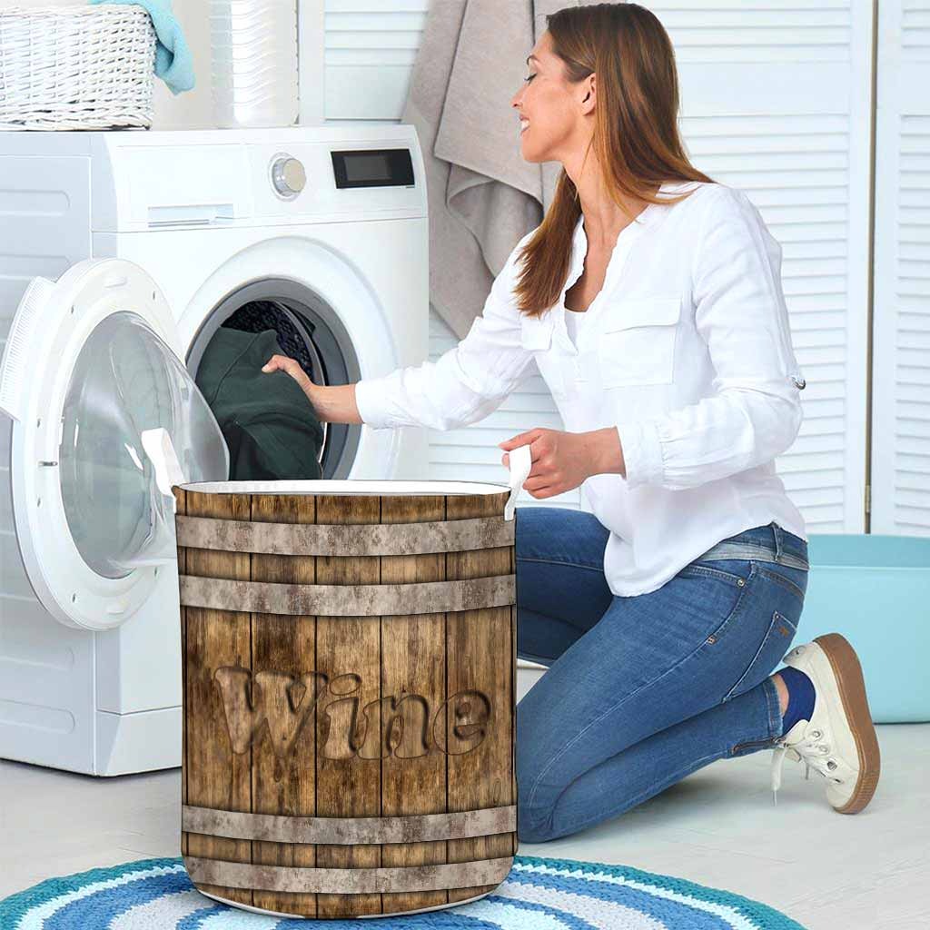 Wine faux wood print basket laundry4