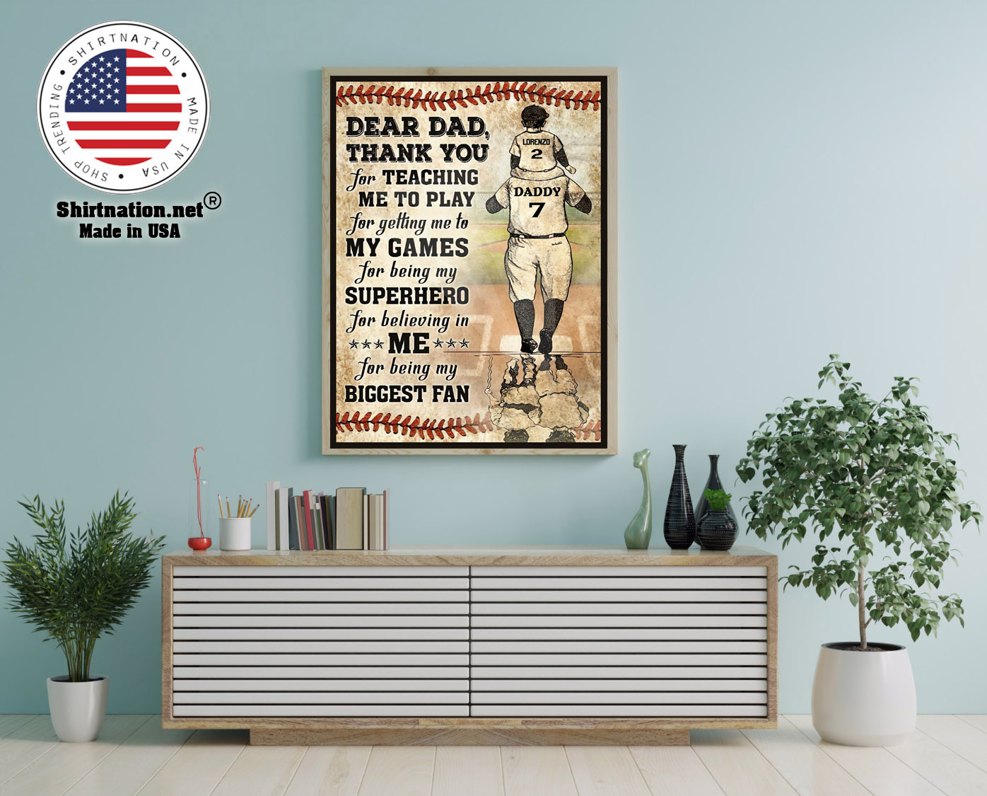 Baseball Dear dad thank you for teaching me to play for getting me to my games custom poster 12