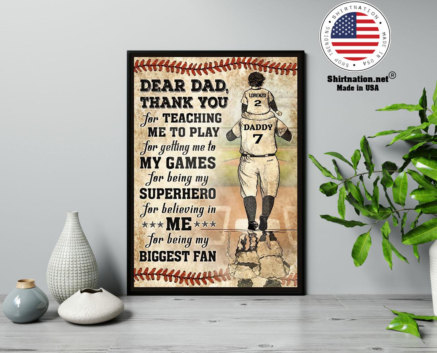 Baseball Dear dad thank you for teaching me to play for getting me to my games custom poster 13