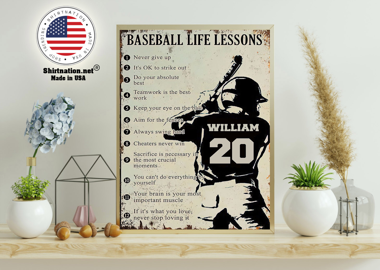 Baseball life lessons never give up its ok to strike out custom name number poster 11