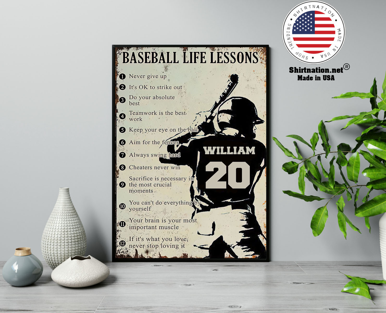 Baseball life lessons never give up its ok to strike out custom name number poster 13