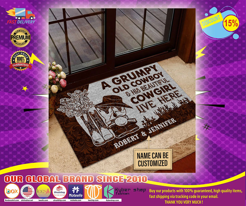 A grumpy old cowboy and his beautiful cowgirl live here custom name doormat4