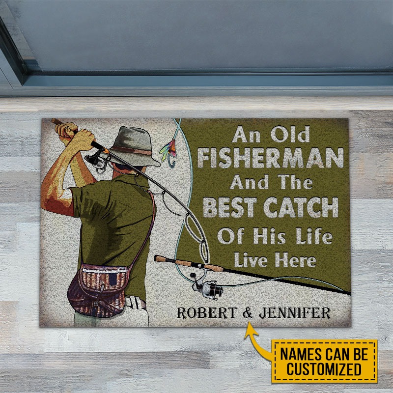 An old fisherman and the best catch custom name doormat2