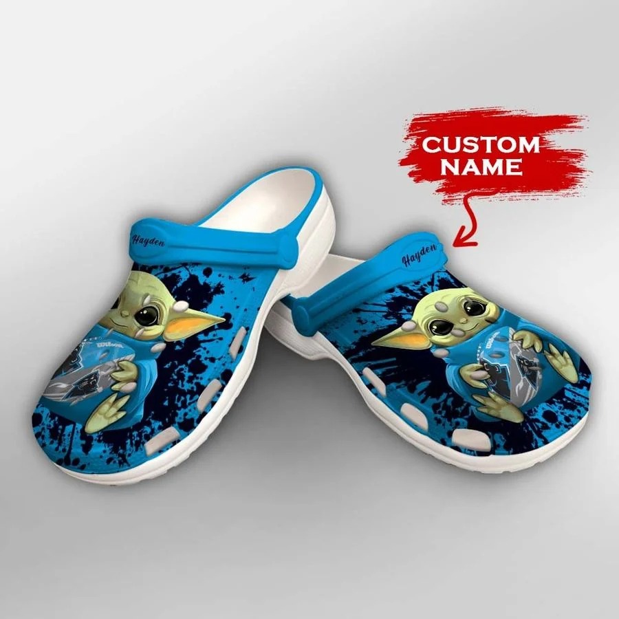 Baby Yoda Carolina Panthers custom name crocs crocband clog2