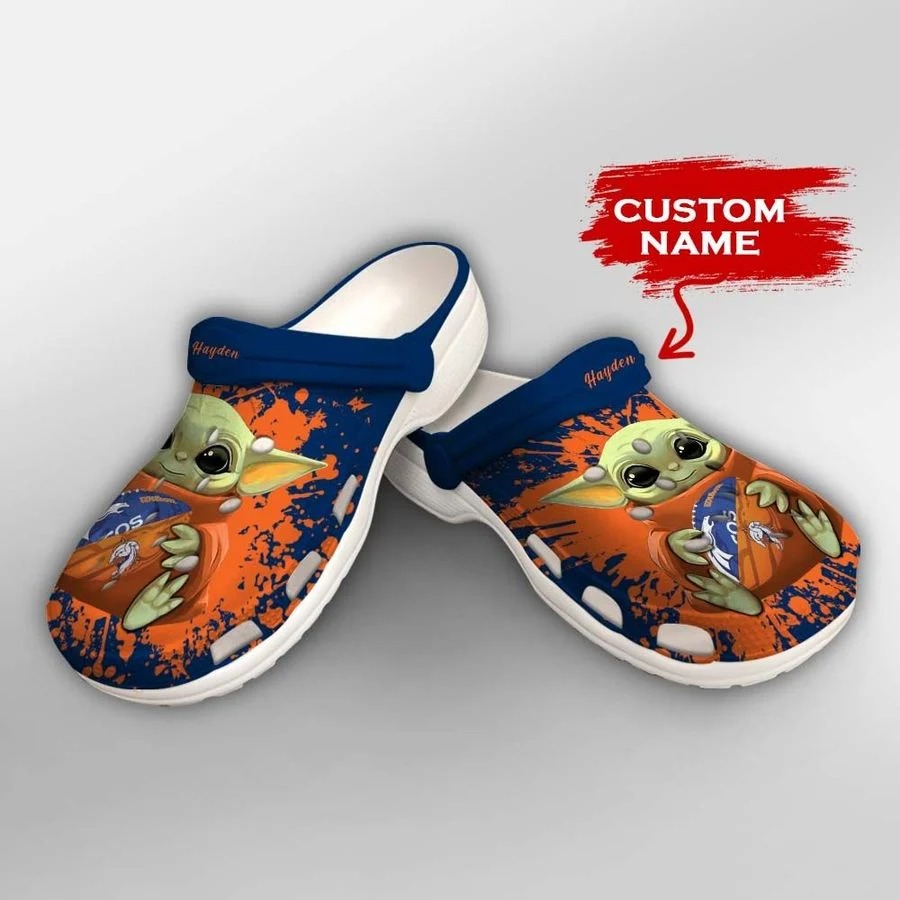 Baby Yoda Denver Broncos custom name crocs crocband clog2