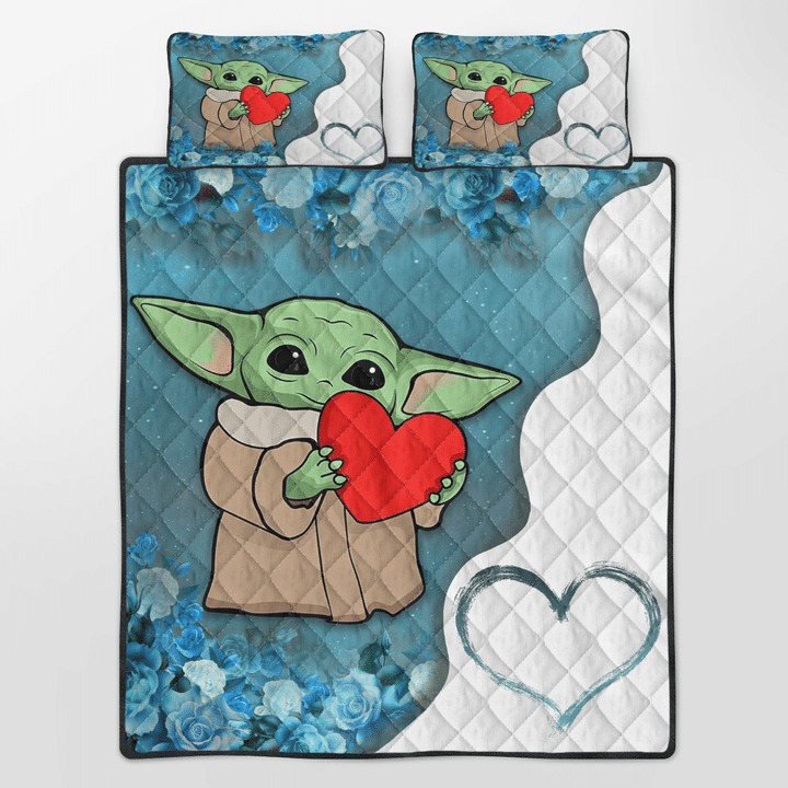 Baby Yoda heart flower quilt bedding set2 1