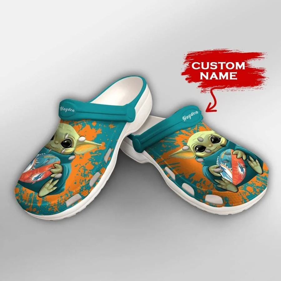 Baby Yoda Miami Dolphins custom name crocs crocband clog2