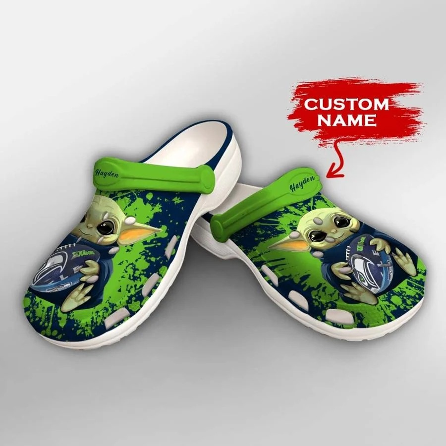 Baby Yoda Seattle Seahawks custom name crocs crocband clog2