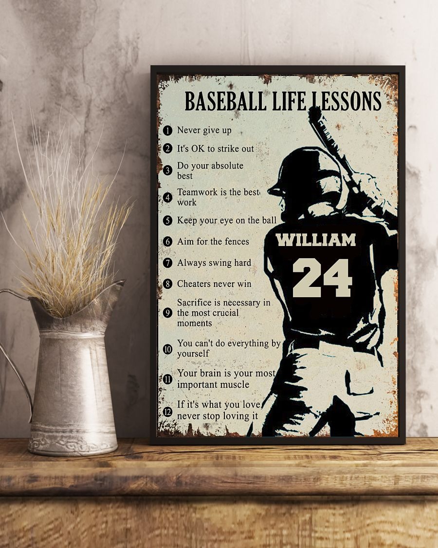 Baseball life lessons custom name and number poster3