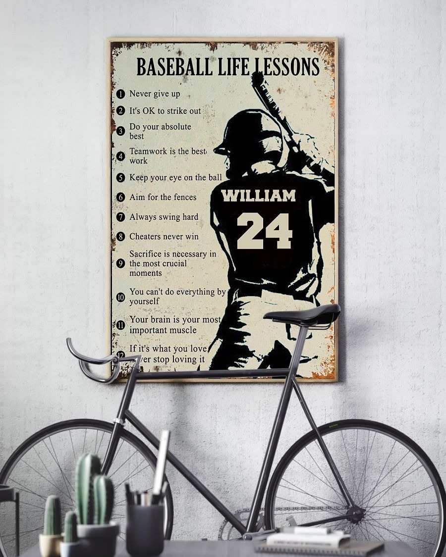 Baseball life lessons custom name and number poster2