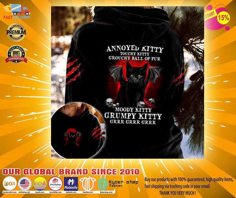 Black cat Annoyed kitty touchy kitty grouchy ball of fur moody grumpy kitty 3D hoodie2