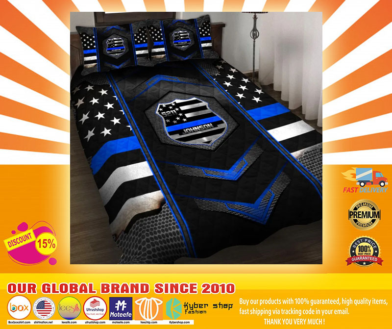 Blue police badge custom name quilt bedding set4