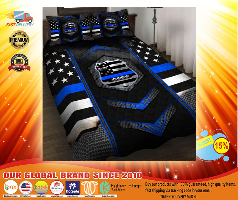 Blue police badge custom name quilt bedding set3
