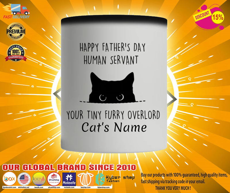 Cat Happy fathers day human servant your tiny furry overload custom name mug2