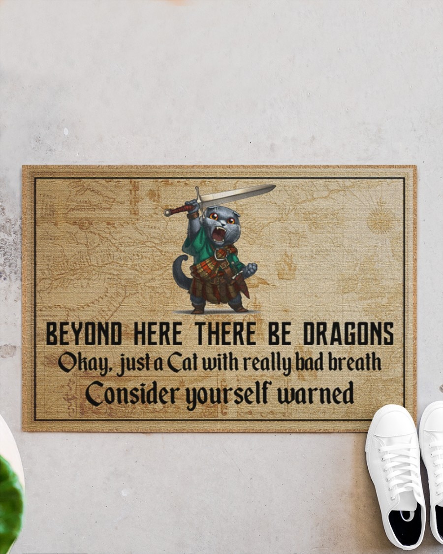 Cat with sword beyond here there be dragons doormat4