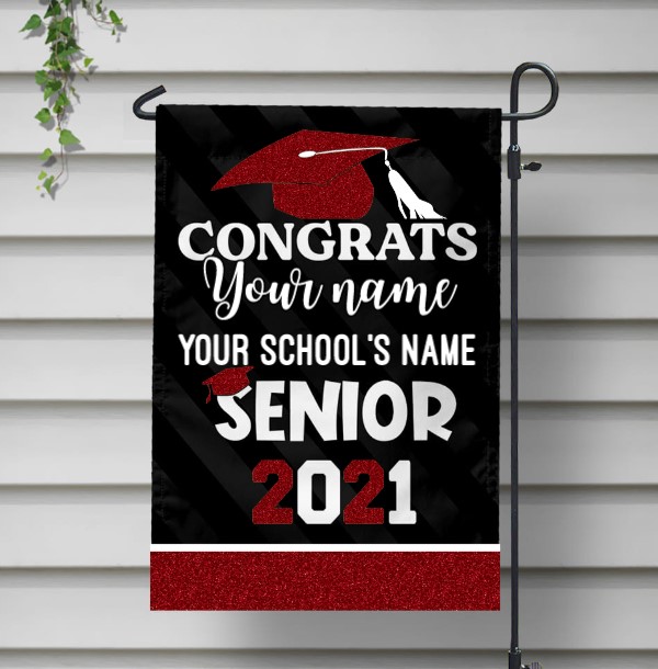 Congrats senior 2021 custom name and school name flag red 1