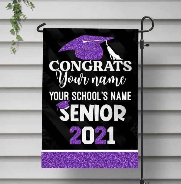 Congrats senior 2021 custom name and school name flag purple 1