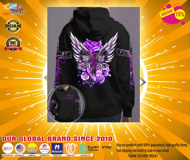 Cross purple rose butterfly faith 3D hoodie2