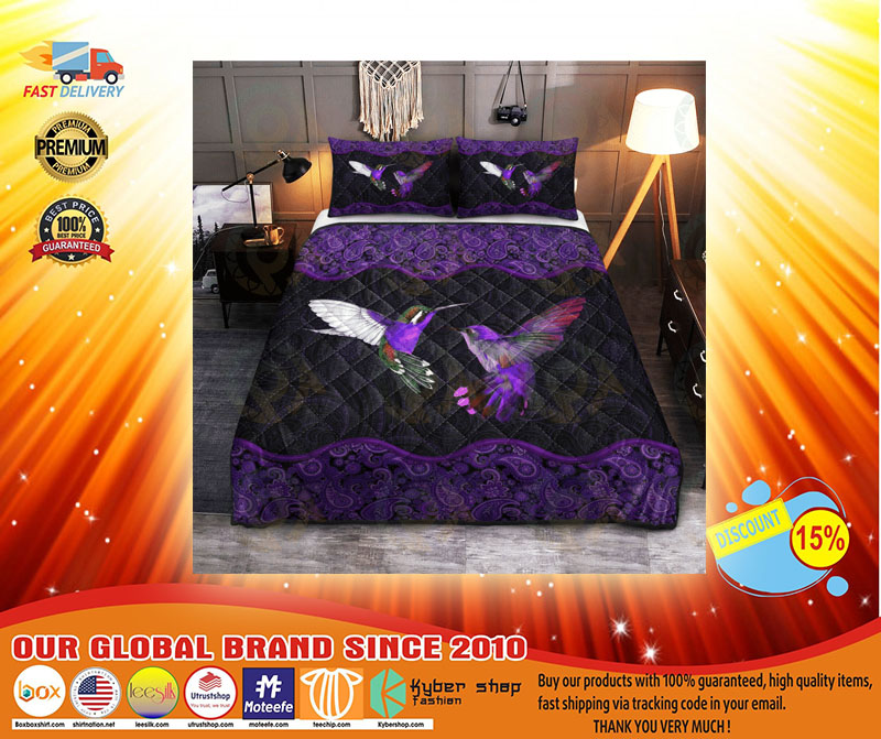 Hummingbird couple purple quilt bedding set4