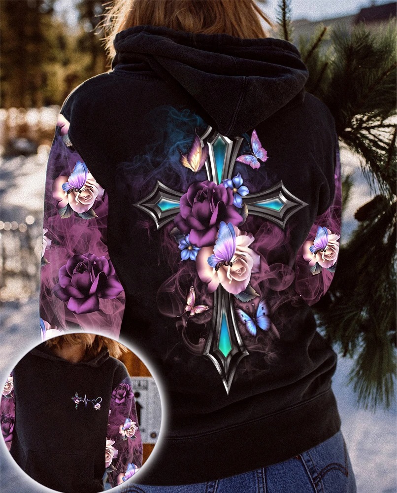 Faith cross floral butterfly 3D hoodie