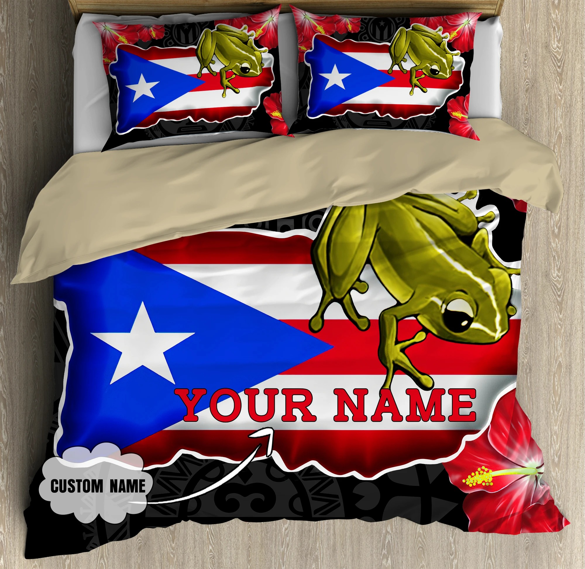 Frog Coqui and love puerto Rico custom name bedding set4