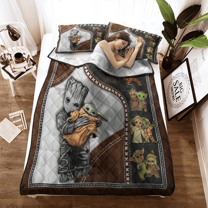 Groot and baby Yoda friend quilt bedding set3 1