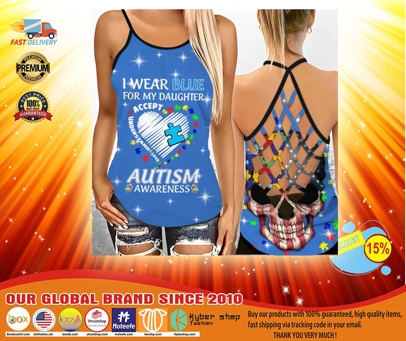 I wear blue autism awareness custom name Strappy tank top3