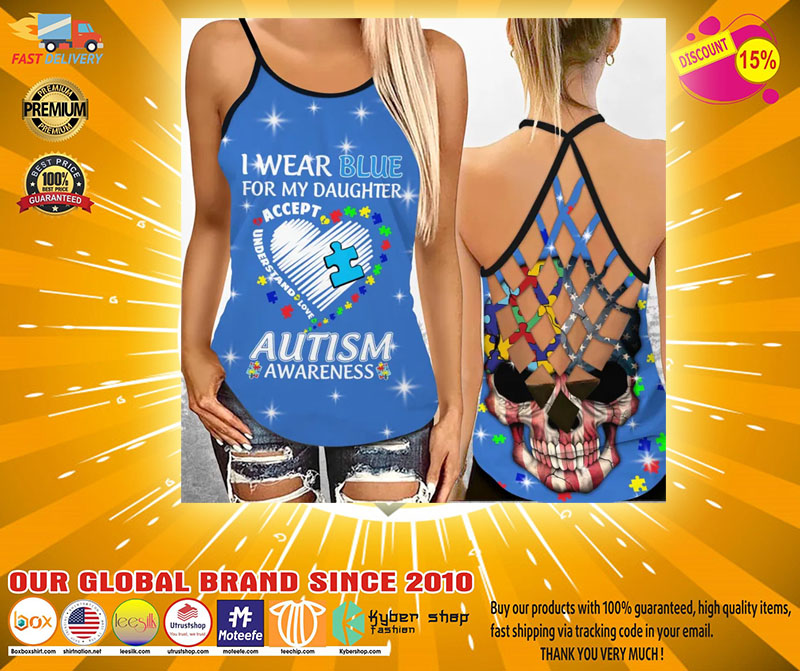 I wear blue autism awareness custom name Strappy tank top2
