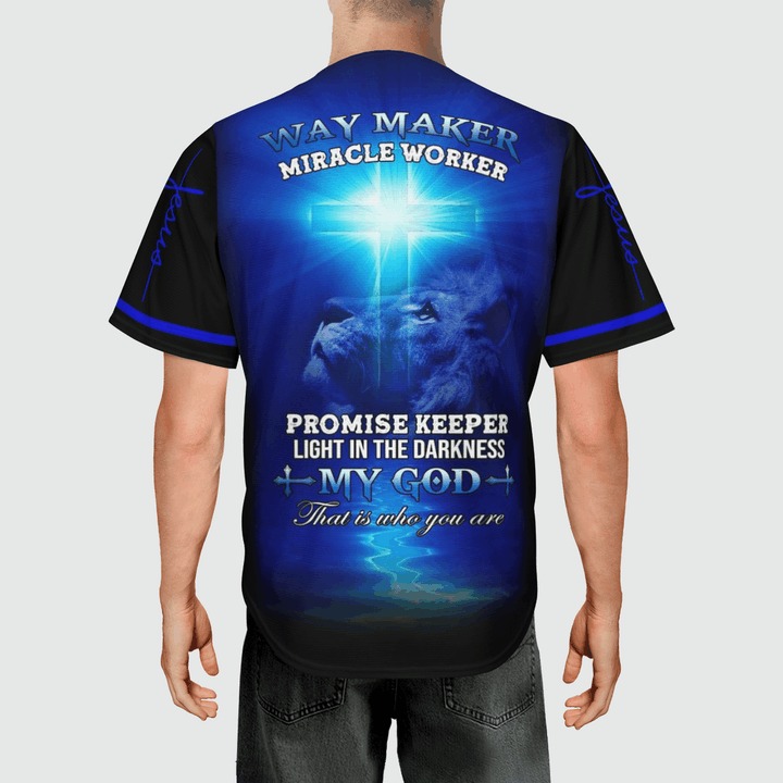 Jesus way maker miracle worker promise keeper light in the darkness Baseball Jersey3