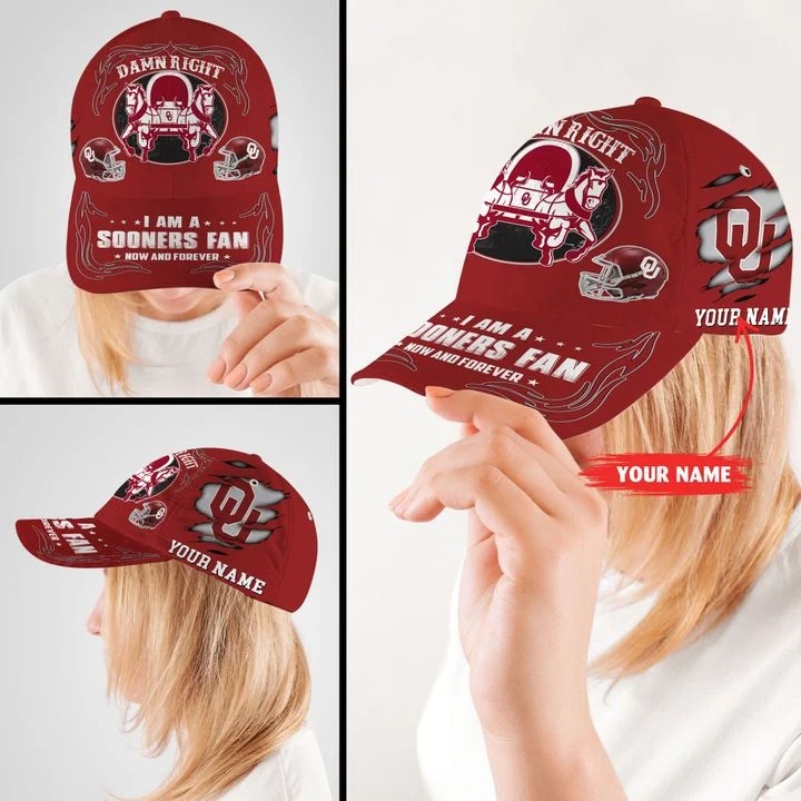 OKSO Damn right I am a Sooners Fan now and forever custom name cap2