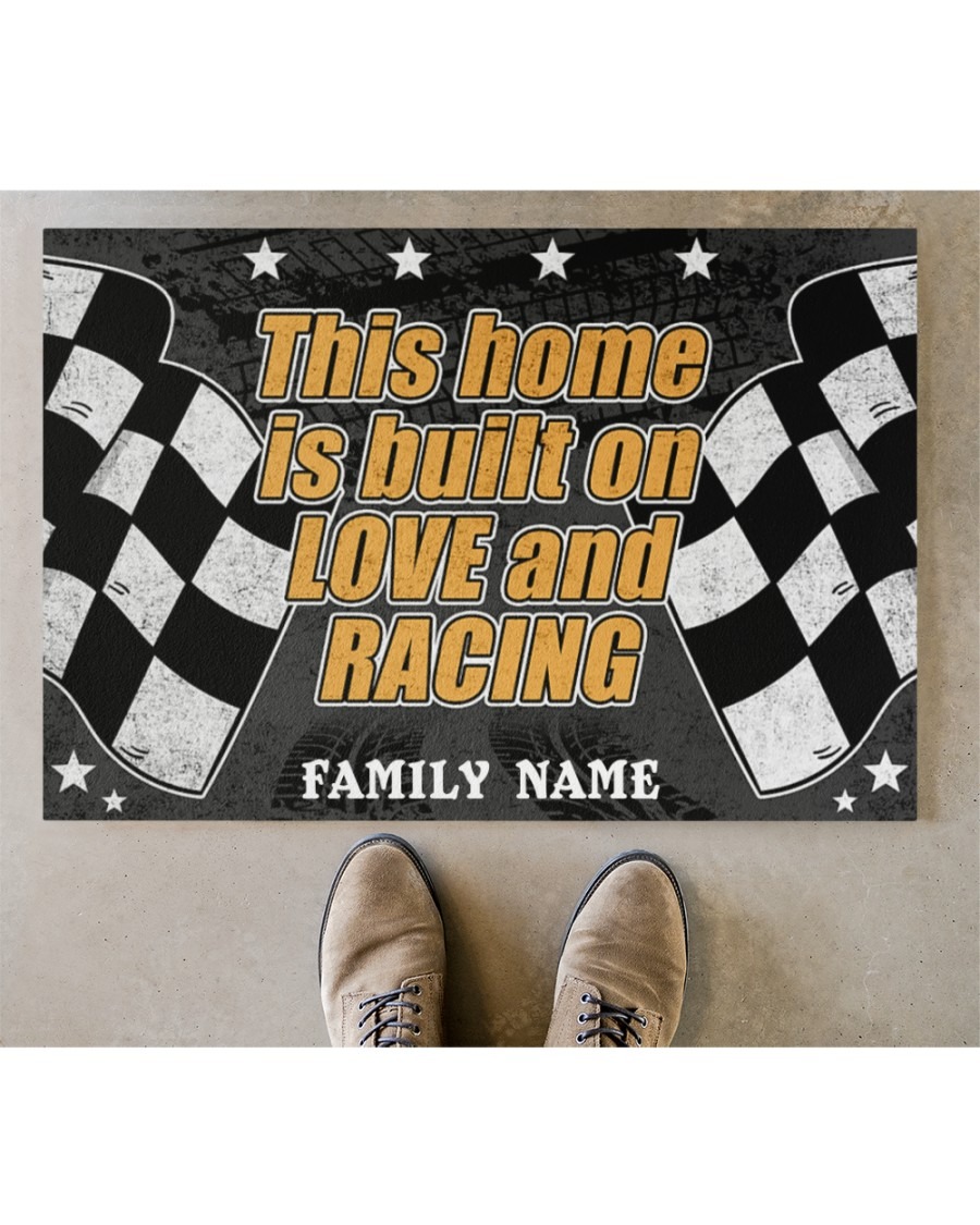 Racing this home is built on love and racing custom name doormat3