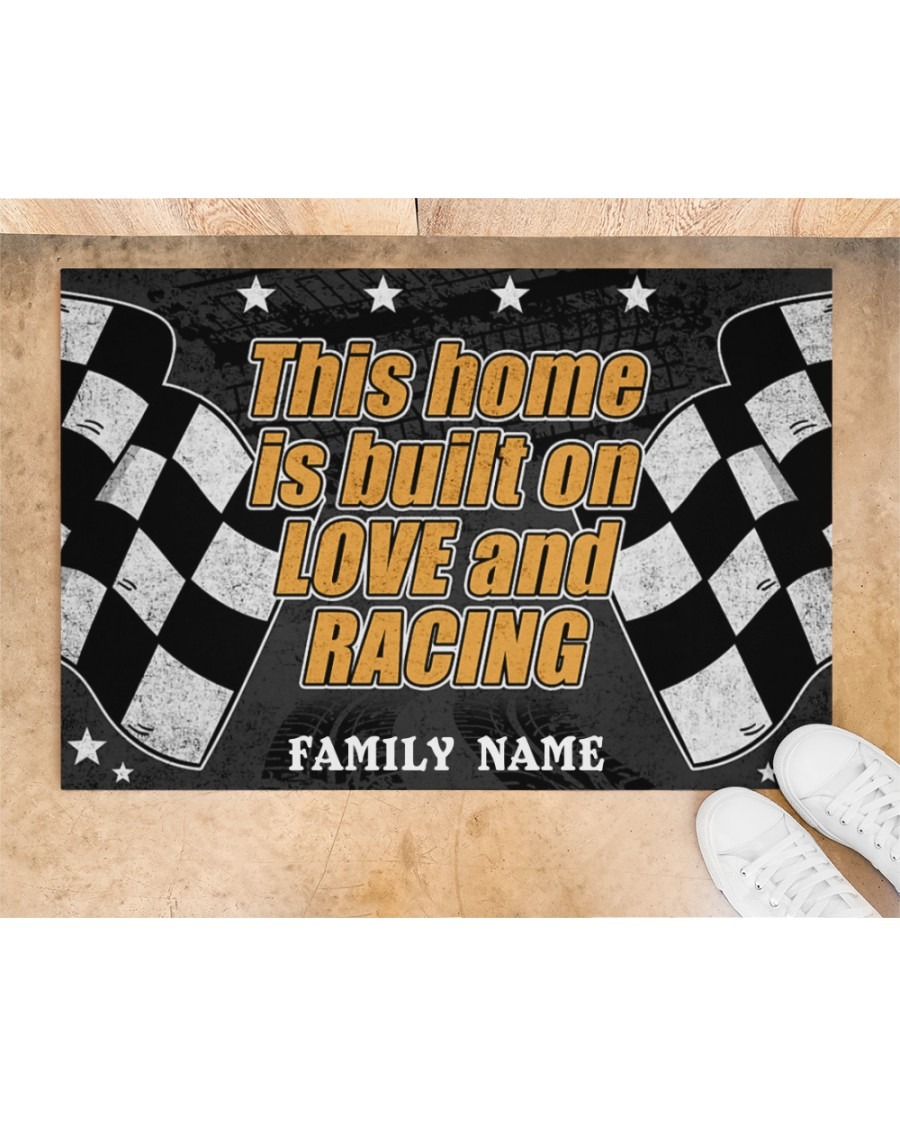 Racing this home is built on love and racing custom name doormat2