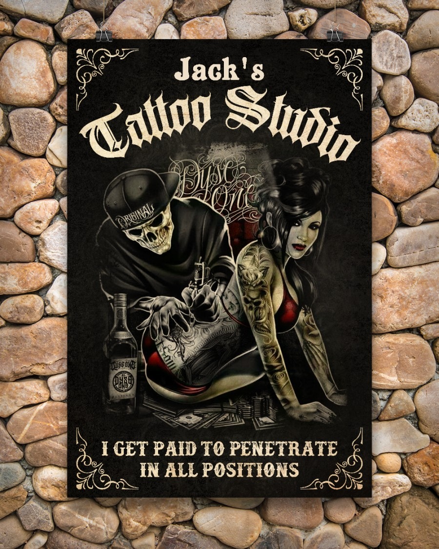 Skull tattoo studio I get paid to penetrate custom name poster4