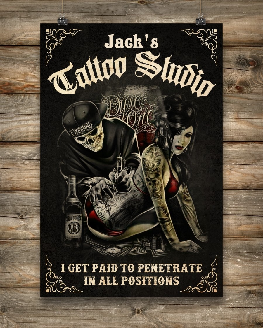 Skull tattoo studio I get paid to penetrate custom name poster3
