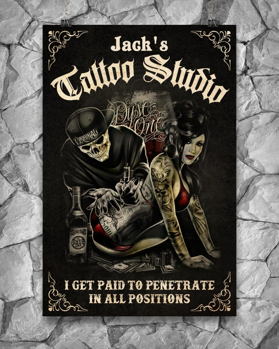 Skull tattoo studio I get paid to penetrate custom name poster2