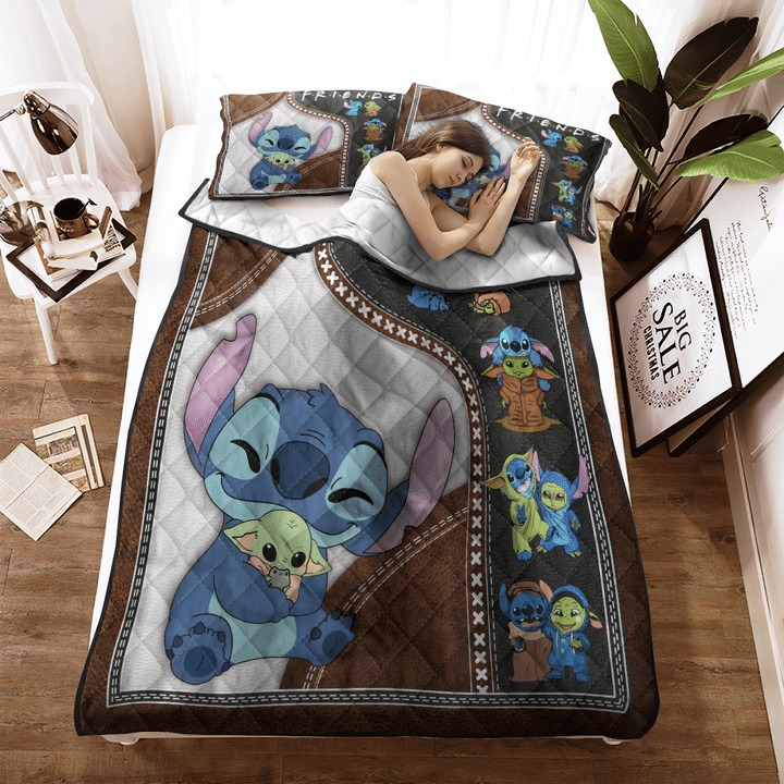 Stitch and baby Yoda friend quilt bedding set3 1