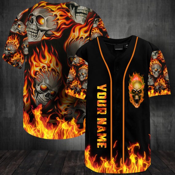Sunny fire skull custom name baseball jersey shirt2